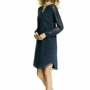 Cabi Dress Diamond Print Harlequin Tunic Shift Long Sleeve Navy/Violet XS